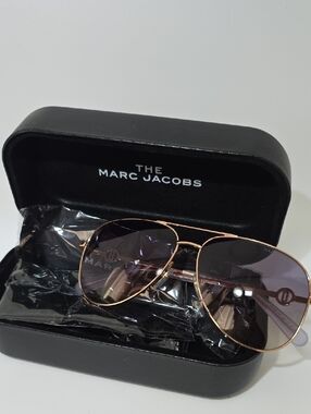 Marc Jacobs Aviator Sunglasses - Rose Gold Frame, Purple Lenses